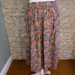 Vintage 80s 90s Muted Blue Floral Prairie Skirt Cottage Core Romantic Midi Sz S